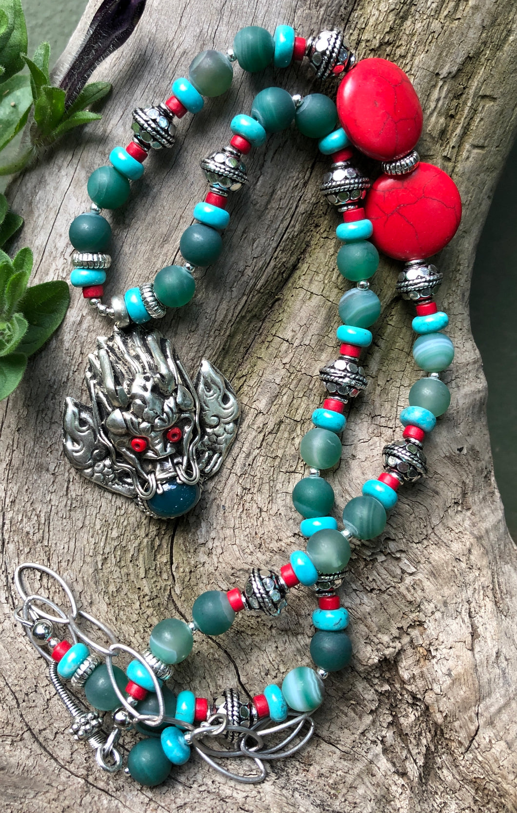 Mineral Necklace - Red Coral and Turquoise Set