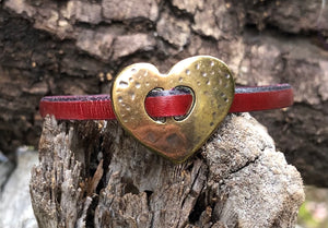 Leather Bracelet - Cordovan with Bronze Heart