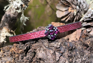 Leather Bracelet - Garnet Crystal on Rouge Pink