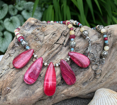 Mineral Necklace - Rhodochrosite and Calcite