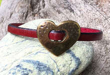 Load image into Gallery viewer, Leather Bracelet - Cordovan with Bronze Heart