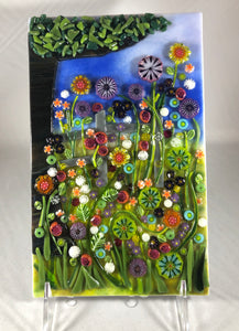 Lush Meadow Fused Glass Art Panel