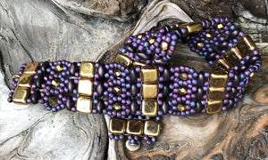 Beaded Bracelet - Purple and Gold Brocade