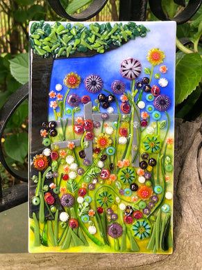 Lush Meadow Fused Glass Art Panel