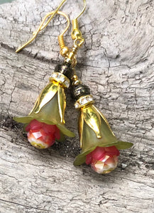 Spring Green and Red Tulip Style Earrings
