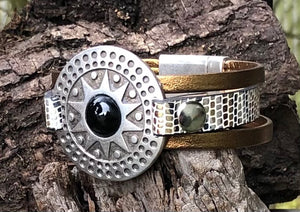Leather Bracelet - Triple Band Medallion