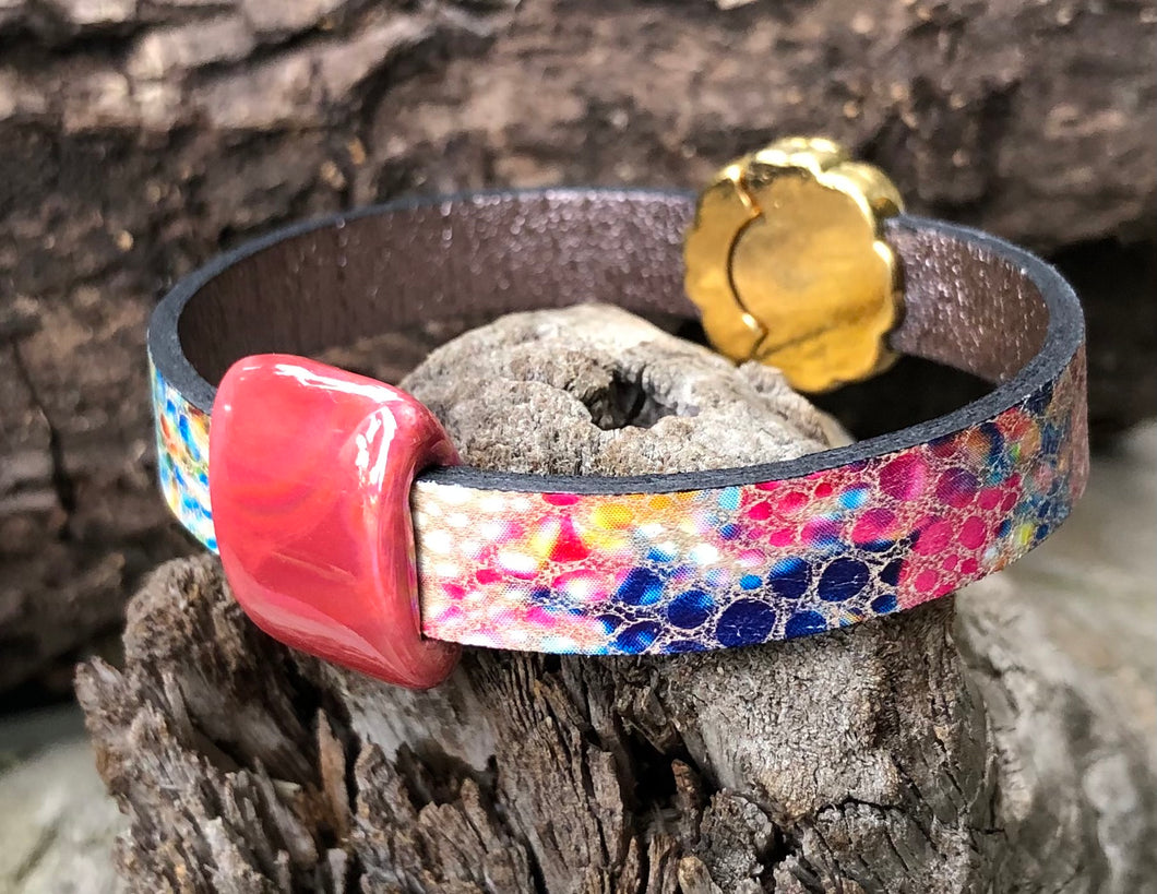 Leather Bracelet - Colors with Gold and Ceramic Slider