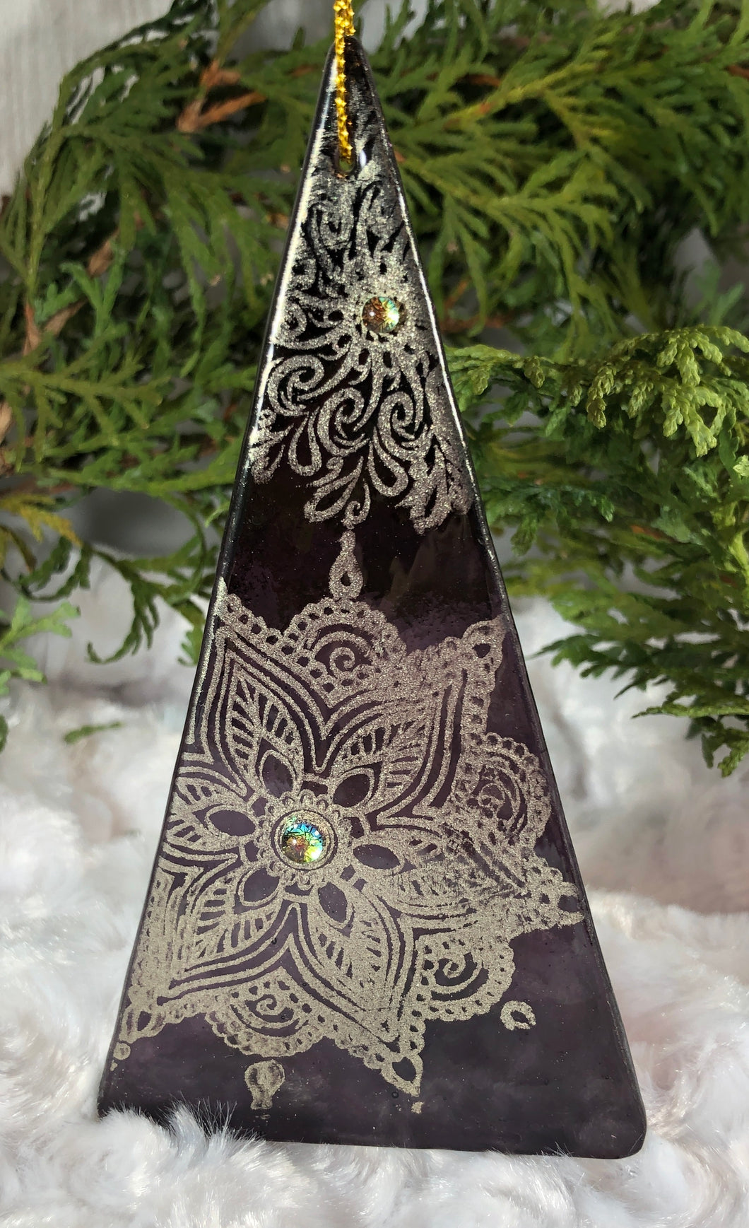 Holiday Ornaments - Amethyst with Silver Mica