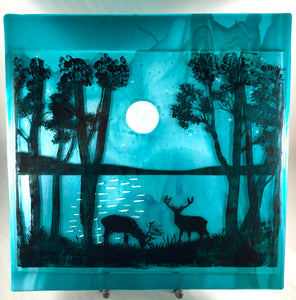 Caribou Lake Fused Glass Art Panel