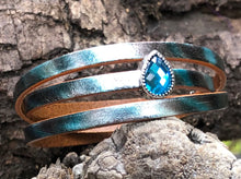 Load image into Gallery viewer, Leather Bracelet - Teal and Pewter Wrap