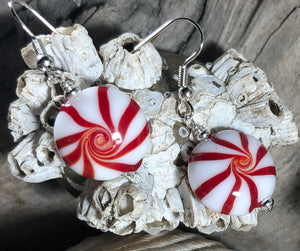 Peppermint Candy Lampwork Earrings
