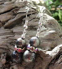 Load image into Gallery viewer, Goth Gray with Pink Drop Earrings
