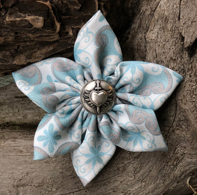 Fabric Flower - White Gray Light Blue