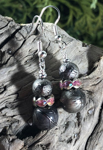 Goth Gray with Pink Drop Earrings