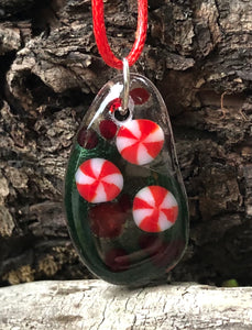 Peppermint Holiday Fused Glass Pendant
