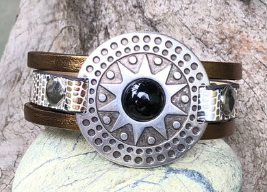 Leather Bracelet - Triple Band Medallion