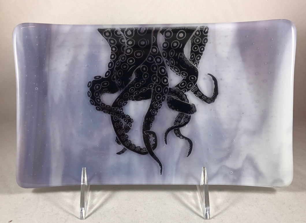 Black Octopus Fused Glass Dish