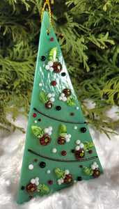 Holiday Ornaments - Poinsettias on Mineral Green