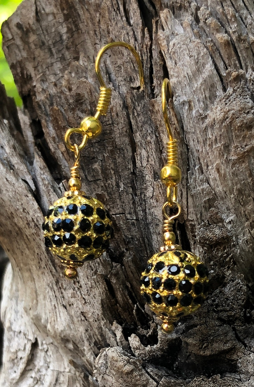 Gold and Black Crystal Earrings