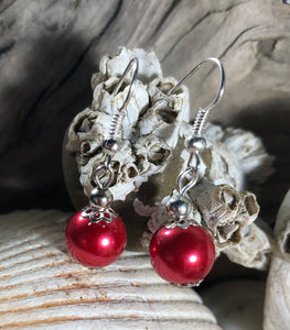 Red Glass Pearl Drop Earrings
