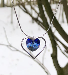 Fragile Heart Necklace - Swarovski Sapphire Crystal Choker