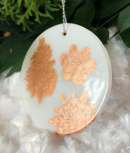 Holiday Ornaments - White with Copper Mica Paw