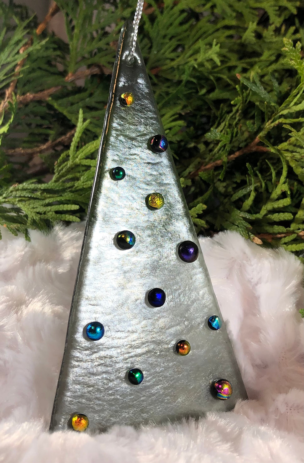 Holiday Ornaments - Silver Iridescent with Dichroic glass