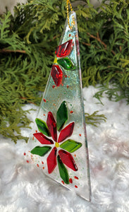 Holiday Ornaments - Poinsettias on Clear Iridescent