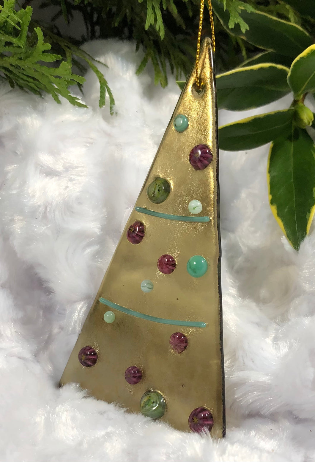Holiday ornaments - Gold with Cranberry and Mint