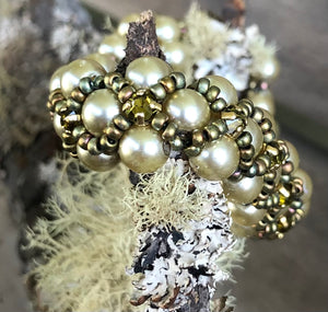 Beaded Bracelet - Pearl Monster - Champagne and Olive