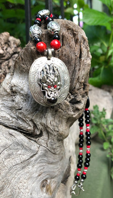 Mineral Necklace - Red Coral and Black Lakhey
